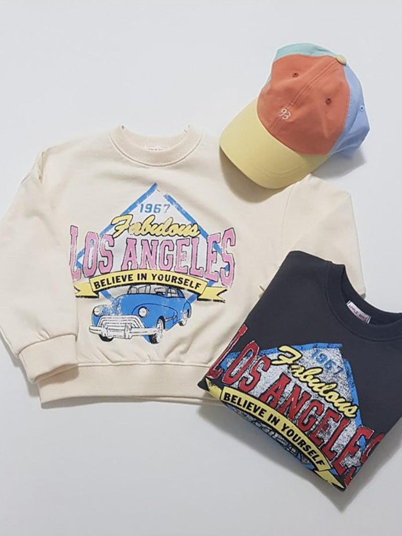 Los Angeles Vintage Car Sweatshirt in Cream