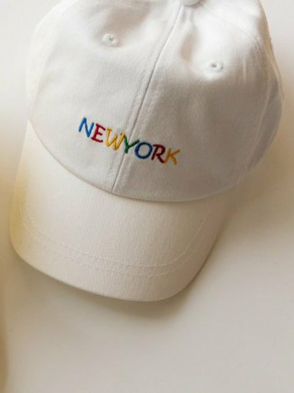 Embroidered New York Cap in Ivory
