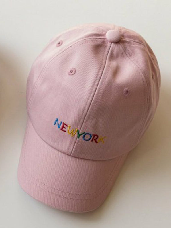 Embroidered New York Cap in Pink