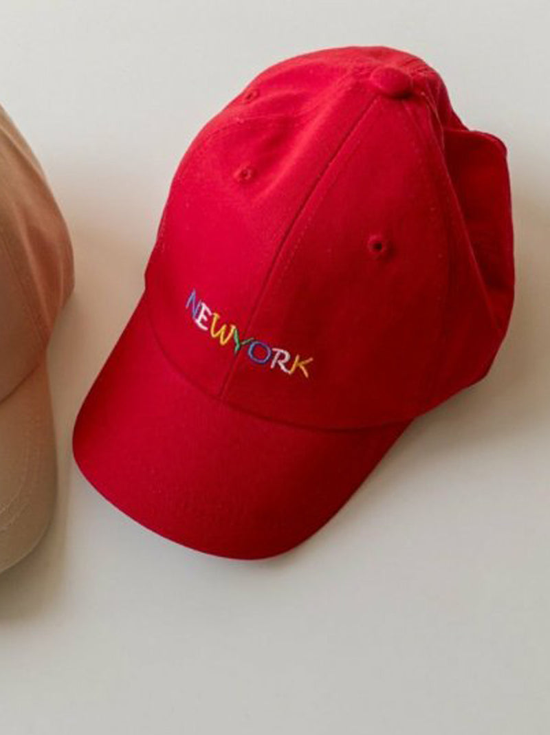 Embroidered New York Cap in Red
