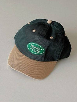 Embroidered Tennis Club Cap in Tan & Green