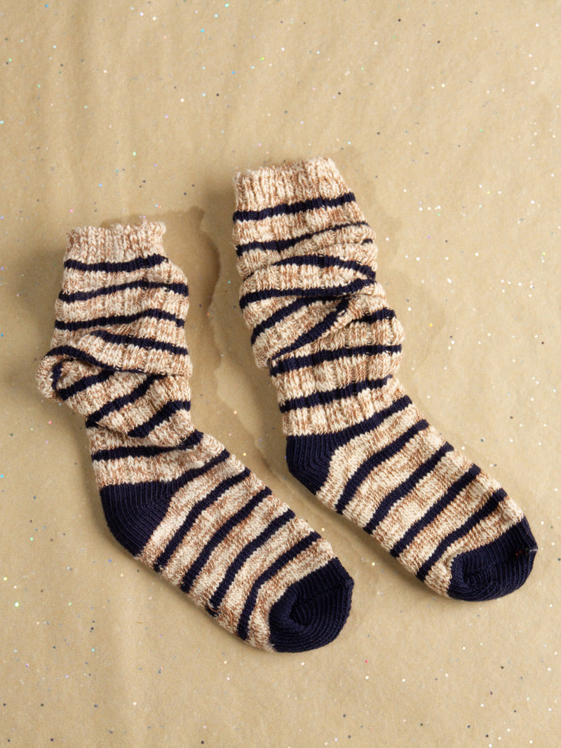 Grove Cosy Knitted Socks in Navy Stripe