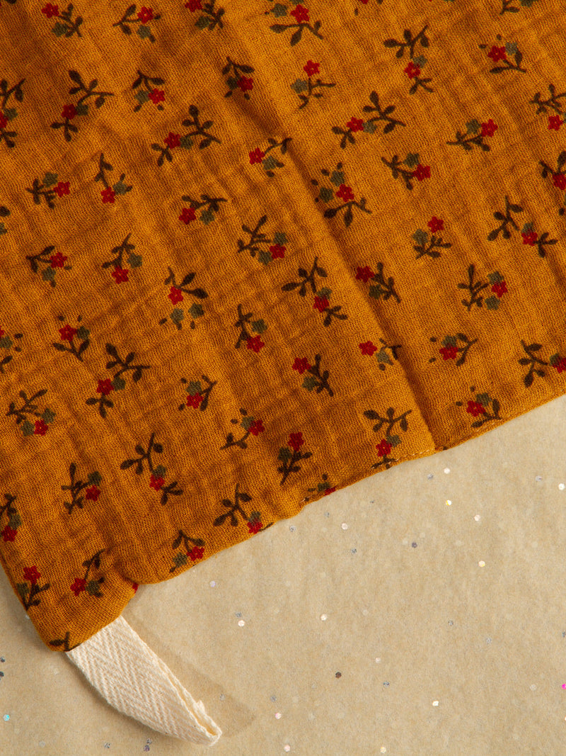 Cotton Muslin Wash Cloth in Mustard Floral